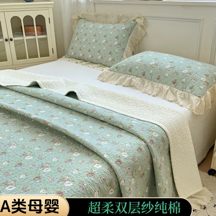 新款四季法式100%全棉双层纱床盖柔软ins风纯棉花床盖榻榻米炕盖