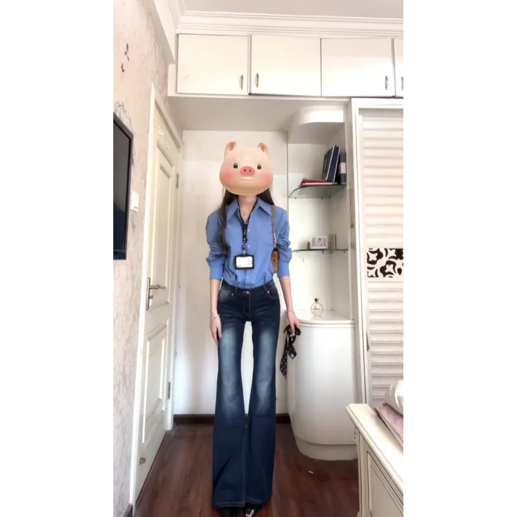 2025春季新款时尚气质长袖百搭宽松衬衫上衣搭高腰牛仔长裤套装女