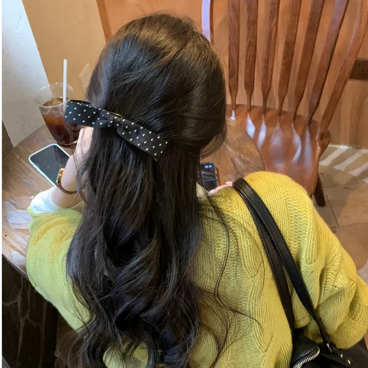 秋冬韩系波点蝴蝶结香蕉夹女高级感后脑勺发夹马尾夹竖夹气质发饰
