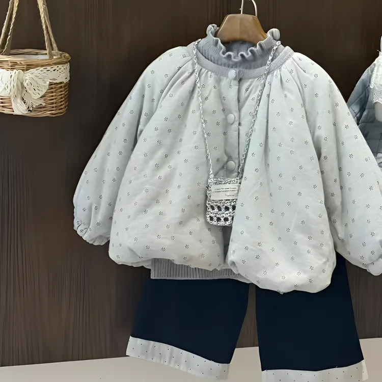 2025韩版女童碎花洋气加厚保暖棉服秋冬季新款圆领夹棉外套时尚