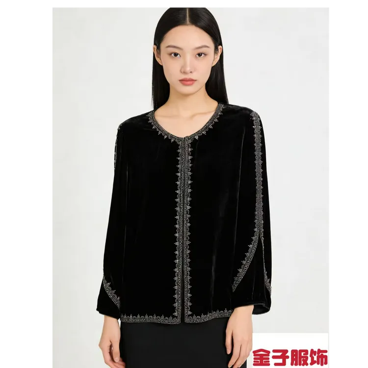 P5-2601镶钻小香风常规款轻奢外套流苏长袖衬衫复古优雅
