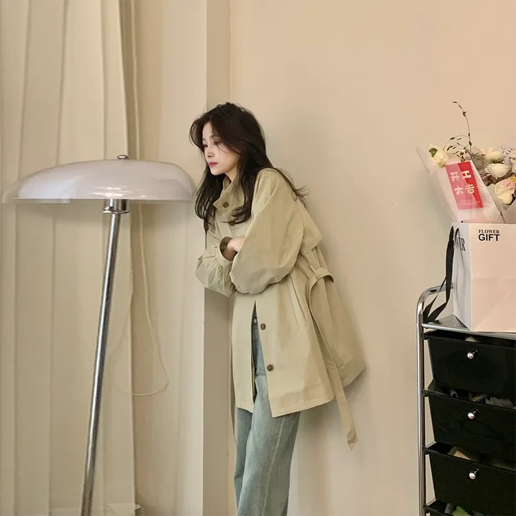 2025春秋中长款洋气英伦风衣女炸街高级感小个子显瘦立领外套潮