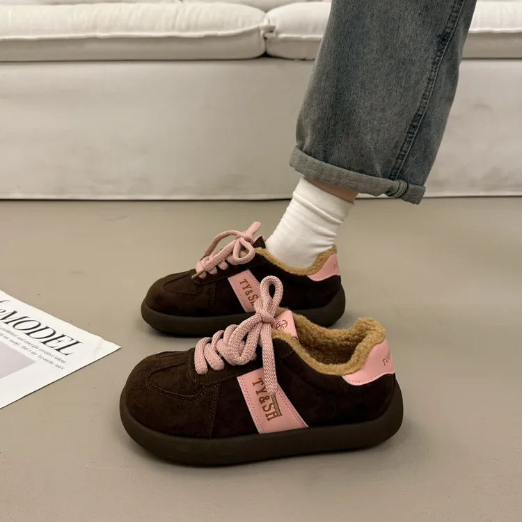 百搭小众加绒厚底板鞋女秋冬二棉鞋2025新款德训鞋运动休闲面包鞋