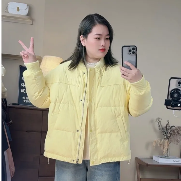 棒球领遮肉显白显瘦减龄大码羽绒服女抬肤色200斤宽松加厚白鸭绒
