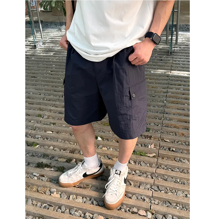 藏青工装五分短裤日系百搭工装直筒宽松夏季薄款时尚男休闲裤ins