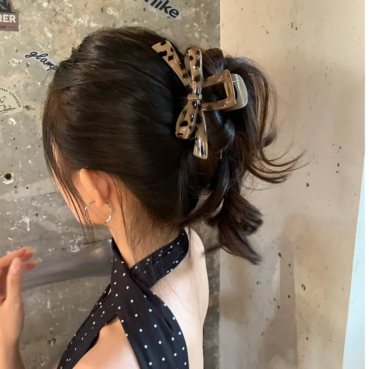 韩系豹纹蝴蝶结抓夹女高级感半扎发鲨鱼夹超大号发夹气质头饰发卡