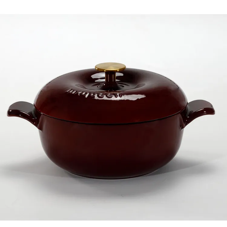 Luxqueen美味女王黑底釉24cm苹果锅妈咪内缎黑釉面铸铁珐琅锅