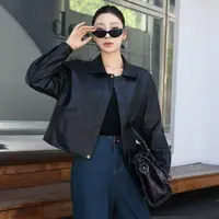 650拉链翻领皮衣外套