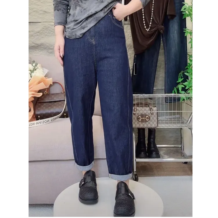 【后腰有橡筋】3秋季高腰弹力哈伦牛仔裤大码黑金蓝宽松显瘦老爹裤