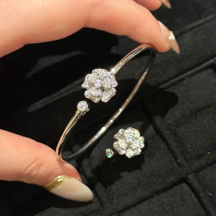 925银手镯 恋与山茶手工气质轻奢时尚百搭复古简约金色精致首饰