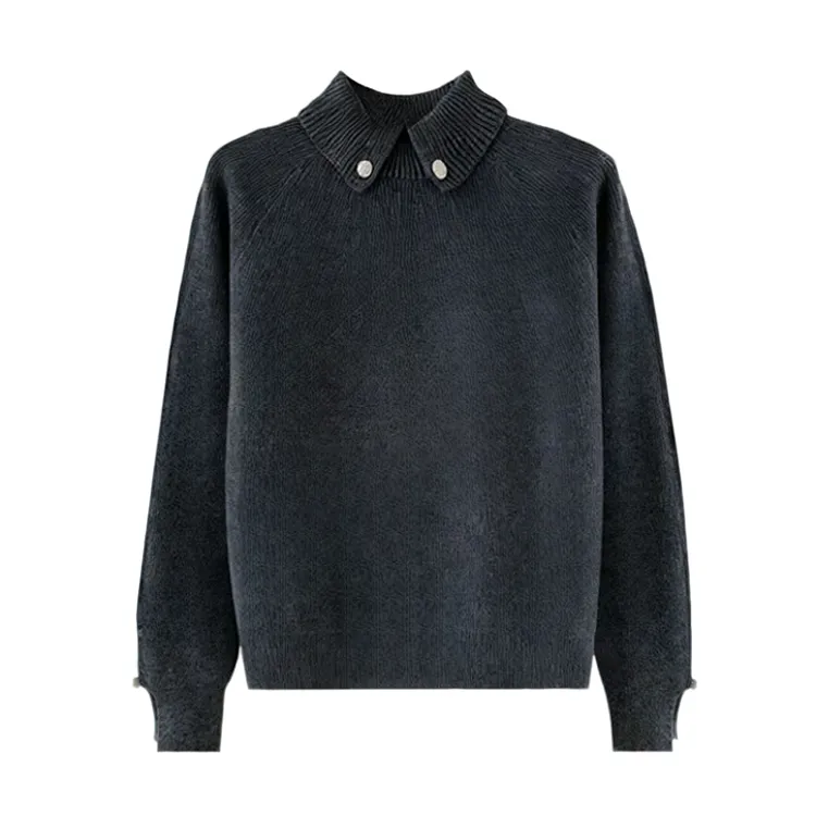 加厚安迪绒翻领针织衫毛衣洋气纽扣长袖女秋冬百搭打底外穿868