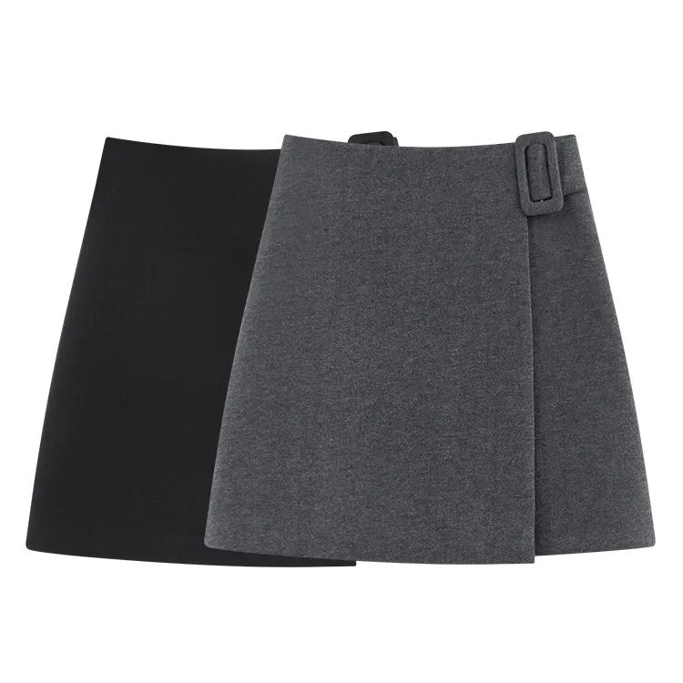 不规则大码毛呢短裙女秋冬侧腰带设计感高腰显瘦防走光A字半身裙
