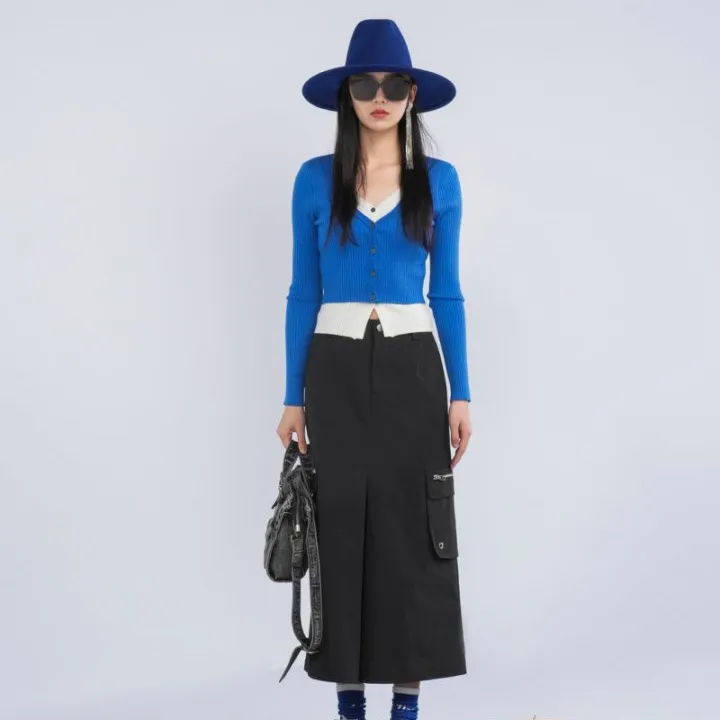 UX新款蓝色针织假两件毛衫气质高级针织衫洋气别致ins