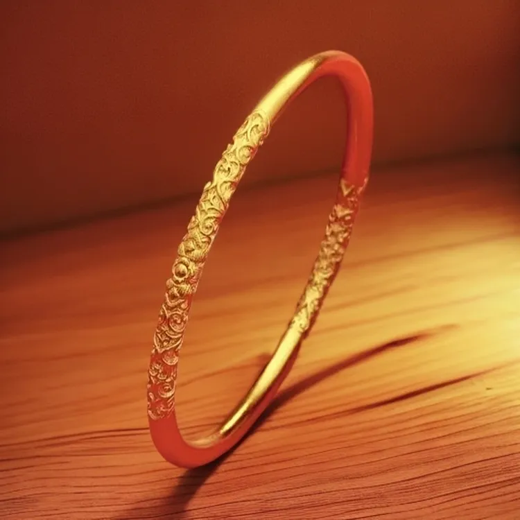 足银手镯 简约大气复古百搭卷草纹手镯镯子时尚经典实心