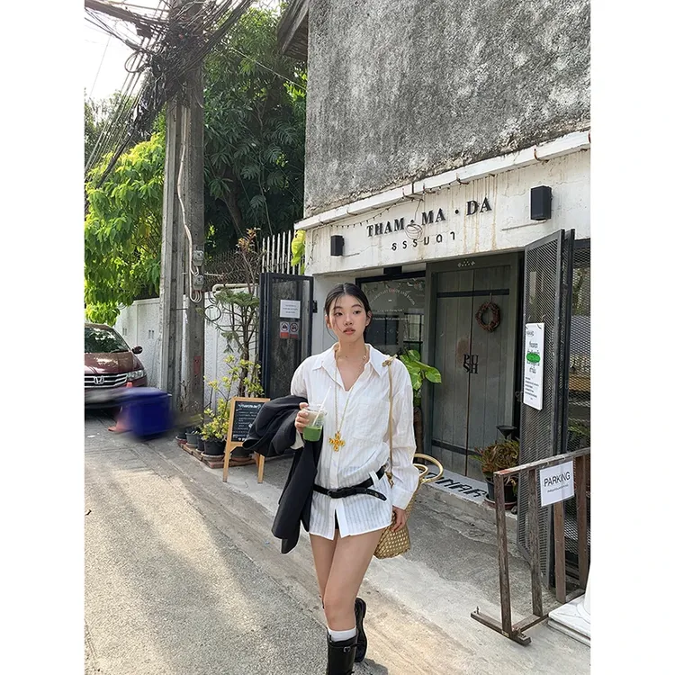 【女绅士衬衫（连衣裙版）】美式设计感提花质感百搭BD衬衫小众显瘦