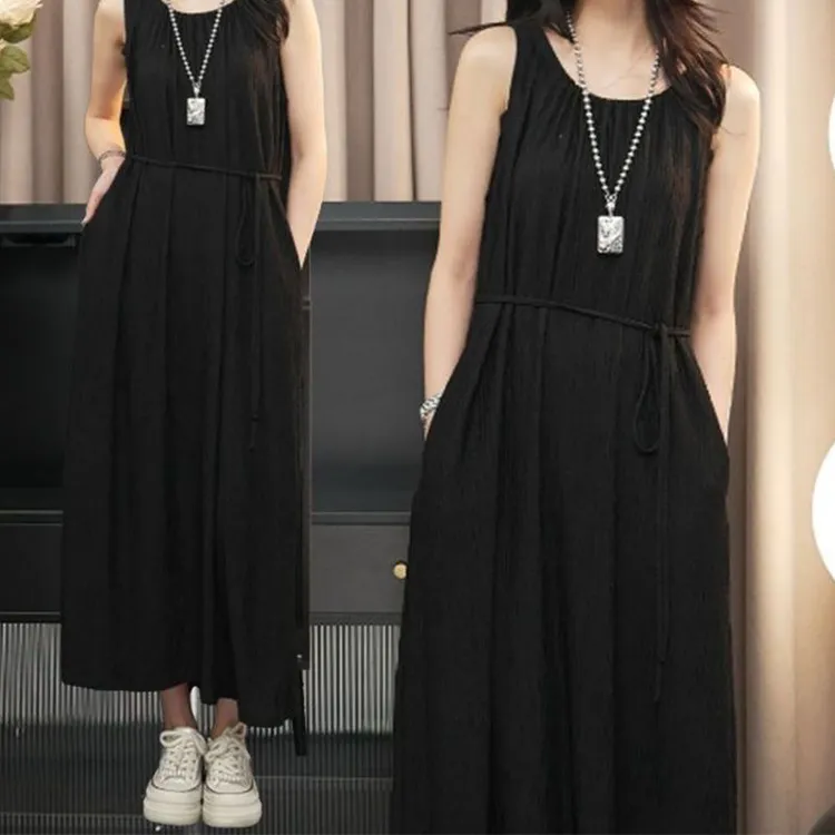 【运费补贴】法式连衣裙女夏复古简约慵懒风无袖百搭宽松气质连衣裙