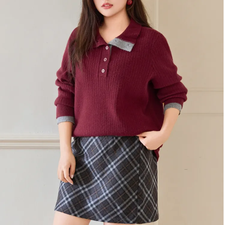 【羊绒雅韵】MsShe大码女装冬32支羊混纺两穿领假两件毛衣Q2512001