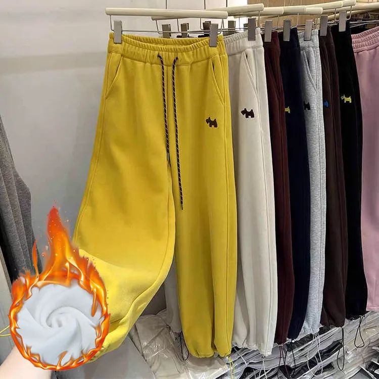 【运费险】小狗图案刺绣束脚卫裤女秋冬加绒加厚小个子宽松哈伦裤