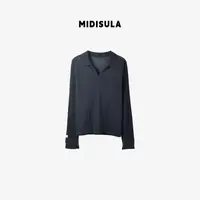 MDSL·新款时尚洋气轻奢简约V领纯色袖开叉翻领小毛衫#01735