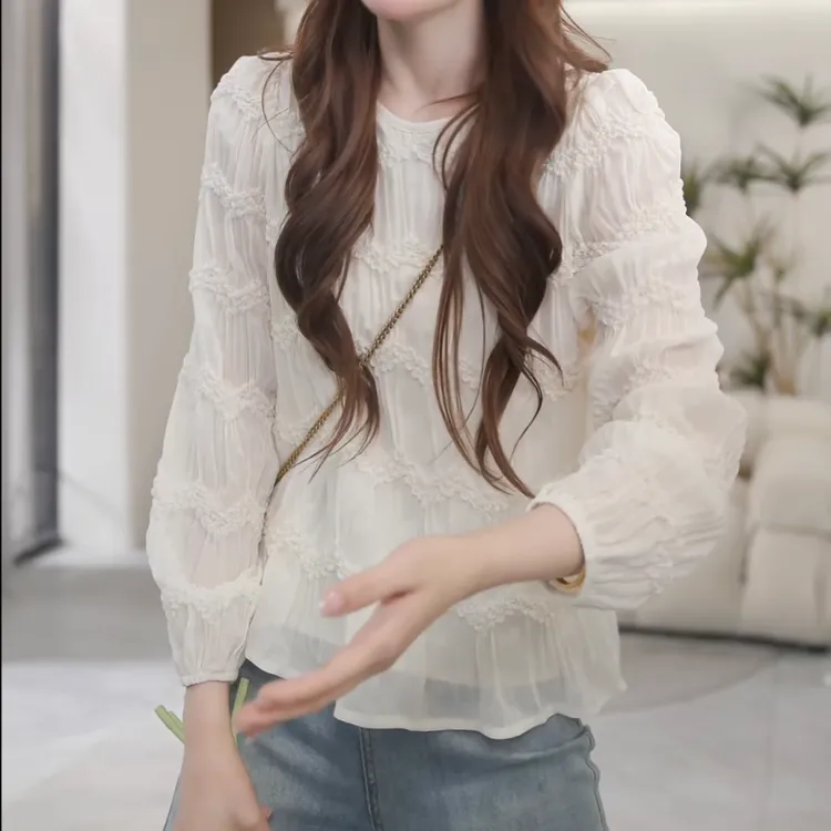 2025春季韩版褶皱纹理长袖小衫气质显瘦时尚LK2501673