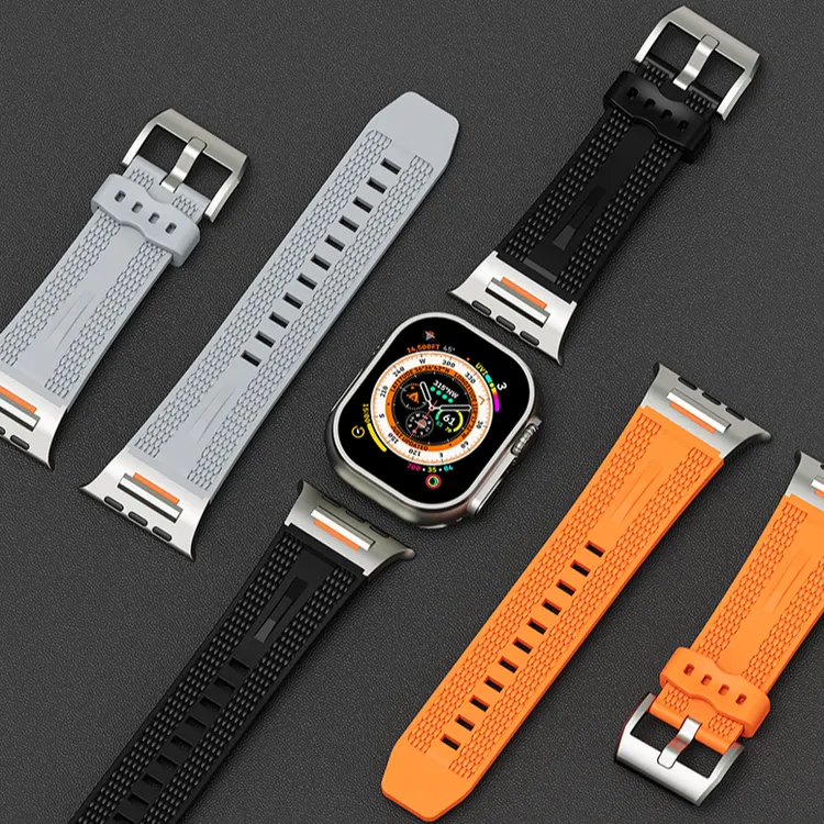 适用iwatchSES9876表带ultra2拓步者系列3号双线硅胶机甲表带女款