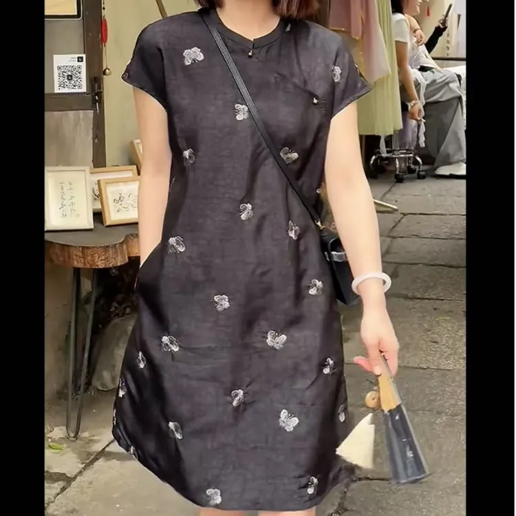 【悠悠-彩蝶纷飞】新款轻奢时尚高级感新中式刺绣蝴蝶连衣裙-(F030）