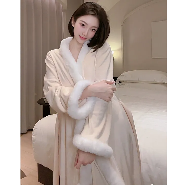 海岛绒睡袍套装加绒保暖秋冬睡裙法式外袍高级气质显瘦轻奢睡袍