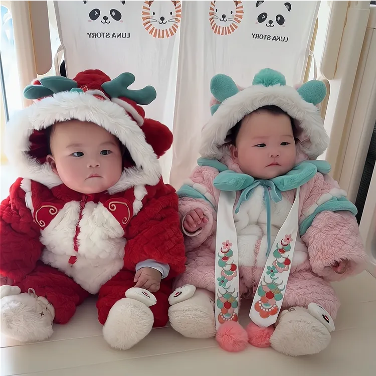 婴儿连体衣冬天加绒加厚爬服0-3月男女宝宝超萌衣服冬款外出哈衣6