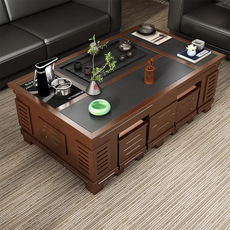 功夫茶几自动上水茶桌椅办公室家用客厅茶几火烧石一体整装套阳台