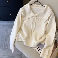 【秀宝女装】法式重工珍珠翻领针织毛衣XB3908