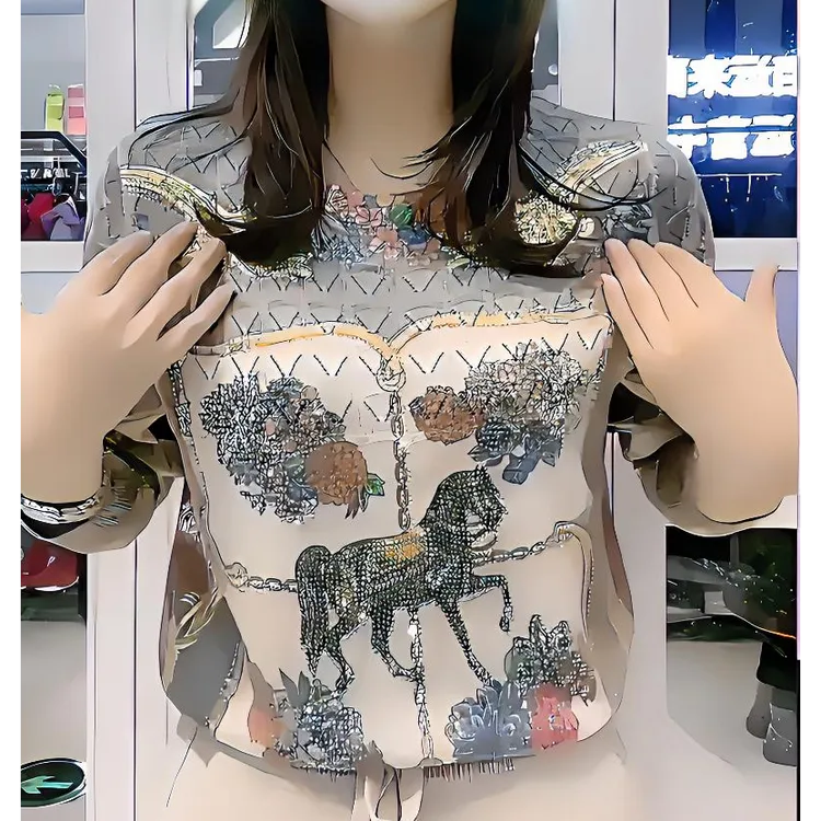 烫钻印花针织衫女2025春秋新款宽松显瘦洋气百搭气质减龄中年女装