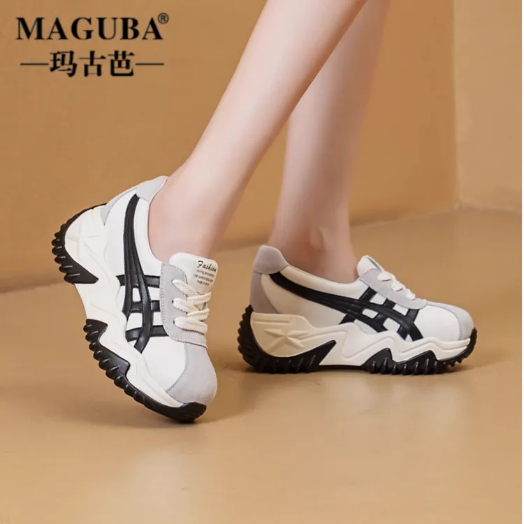MAGUBA/玛古芭轻奢老爹鞋女新款软底增高拼色显脚小小众时尚休闲