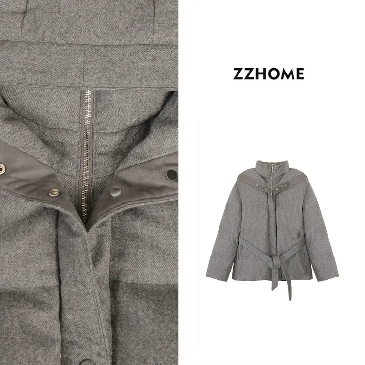 ZOZO HOME ｜暖冬刚需冷灰毛呢锁温连帽鹅绒服q172626p