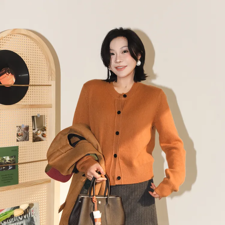 PENNYPENG 日落时分 黑标系列简约软糯云朵感羊绒保暖针织开衫