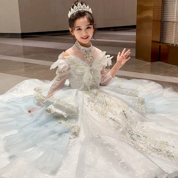 【蓝精灵】蝴蝶仙子春夏蓝色重工儿童礼服公主裙生日走秀设计师