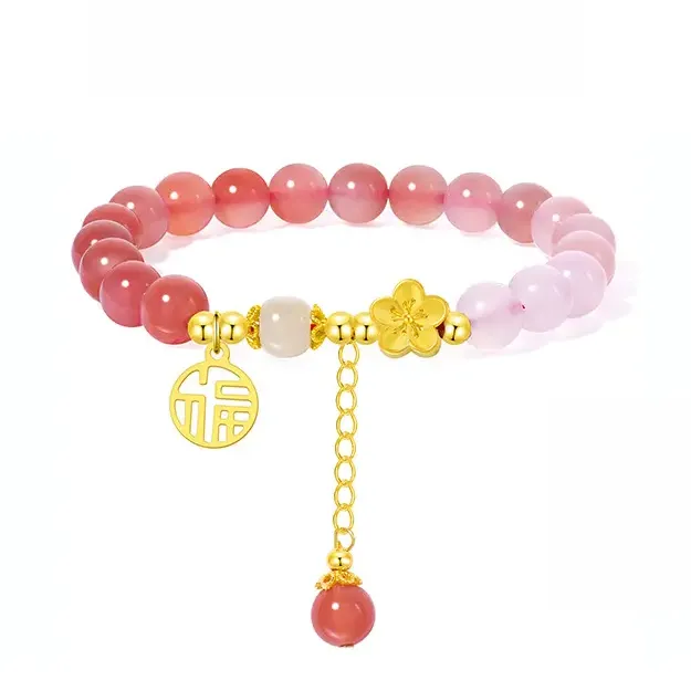 925银桃花朵朵福牌手链时尚甜美粉色轻奢送礼桃花造型银手链