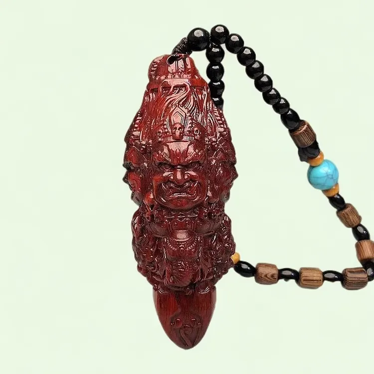 小叶紫檀木雕刻大黑天金刚降魔杵手把件汽车挂件男士文玩随身盘玩