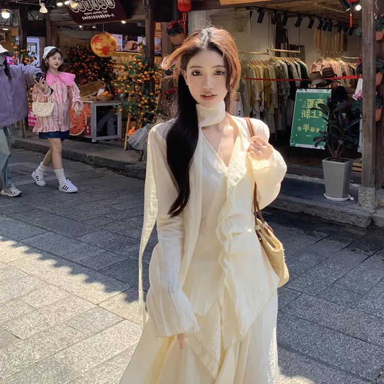 新中式套装连衣裙一整套云南大理旅游氛围感拍照衣服开春穿搭长裙