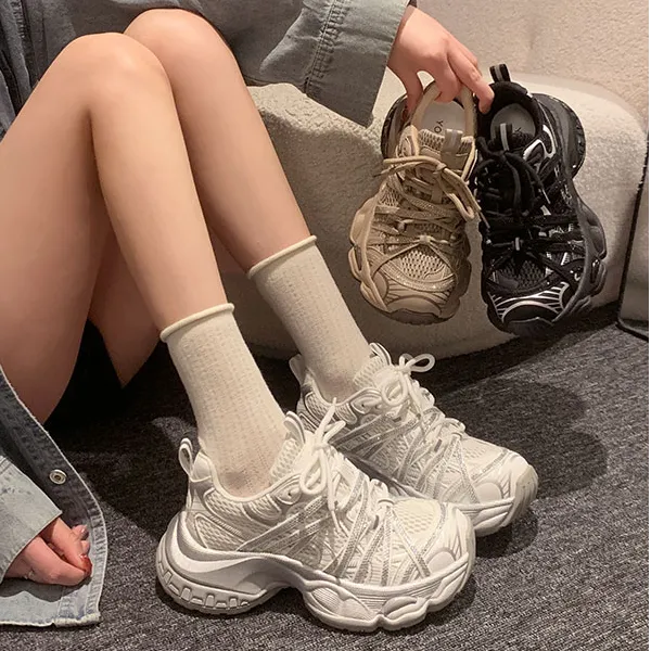 贾不假女运动鞋2025年新款时尚百搭学生时尚增高休闲厚底老爹鞋子