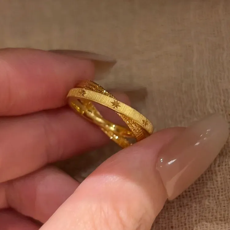 铜合金戒指 爆闪！双层一体拉丝星芒戒指女小众设计食指戒秋冬指环
