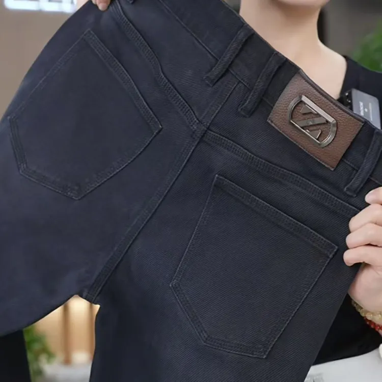 冬季厚款【抗皱定制面料】男士战狼黑灰色修身小直筒牛仔男裤K687-3