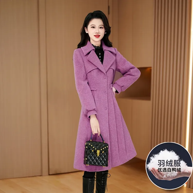 九江小个子上档次羽绒服女士2024冬新款今年流行爆款中长款呢大衣