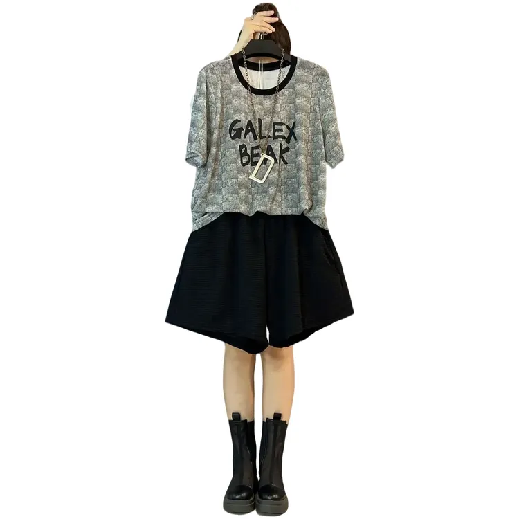 大维罗依PHH夏季新款凉感休闲字母短裤套装