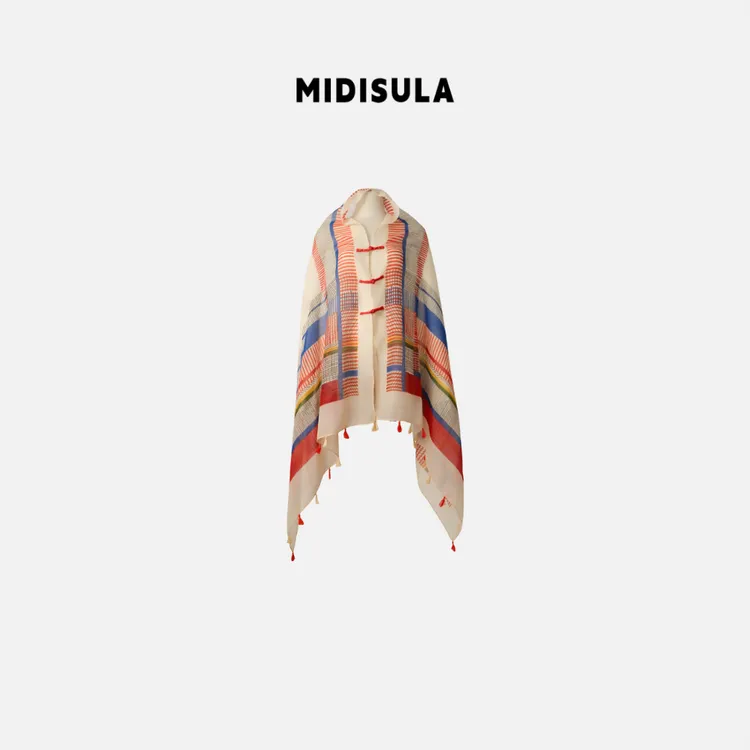 MDSL·新款法国薄款彩虹拼色流苏纱巾女围巾防晒披肩丝巾#1225
