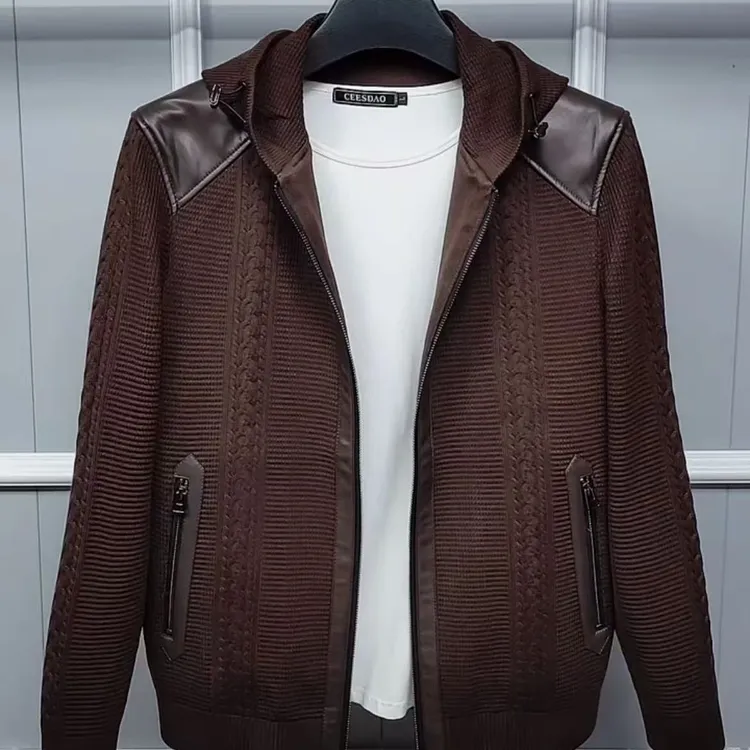 新款高品质男士连帽针织夹克外套