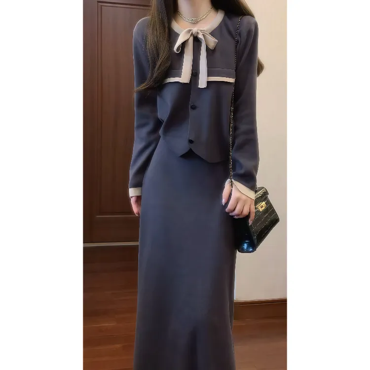 韩系氛围感穿搭针织套装裙女秋冬2025小香风上衣半裙两件套9768