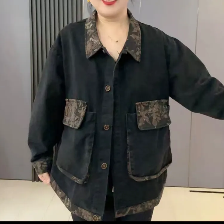 1308大码印花宽松显瘦遮肉百搭牛仔外套