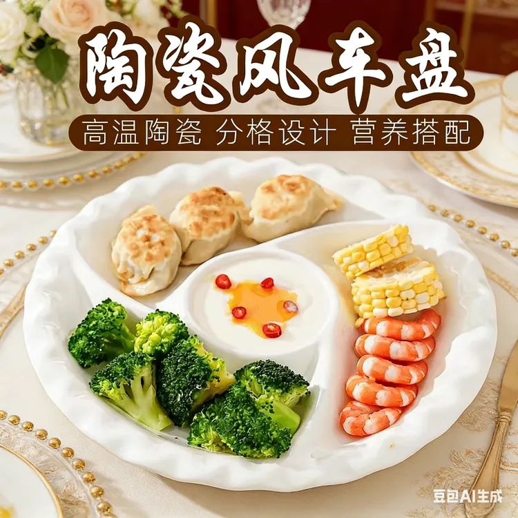 【一锅蒸】风车盘分格盘子陶瓷盘白色圆盘蒸菜饺子盘家用水果盘