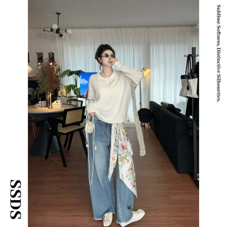 SSDS高端定制羊毛极简秋季新款休闲polo翻领多巴胺针织长袖上衣