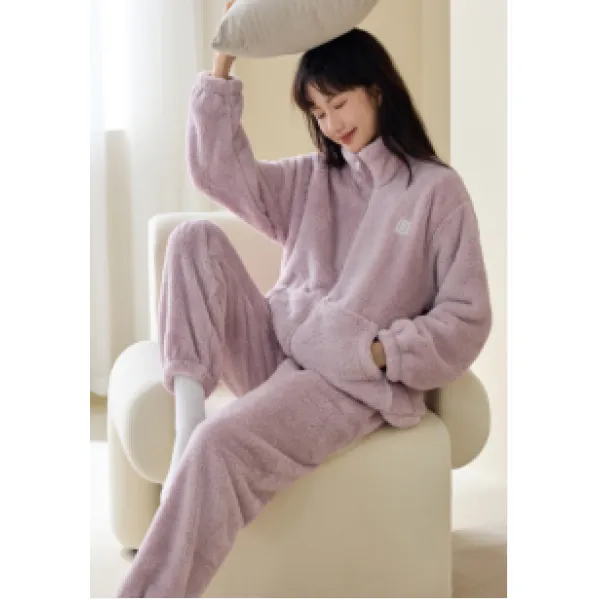 情侣可外穿舒棉绒家居服套装胸标拉链款K001